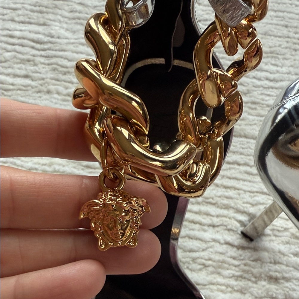 Versace Silver Heels with Gold Chain Accents size 41 - Picture 3 of 15